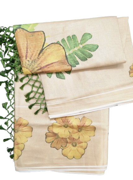 Floral printed Set Saree Mukkutti Floral Design