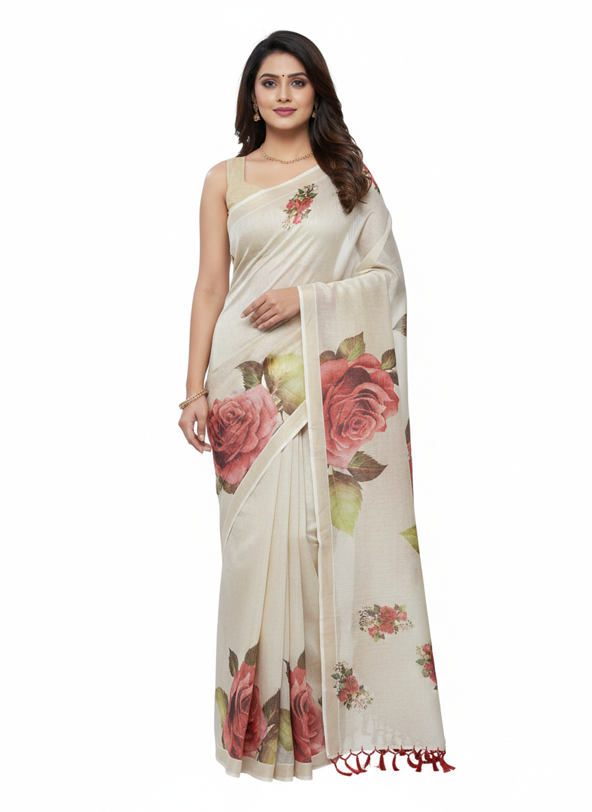 Floral printed Set Saree Rose Floral Design
