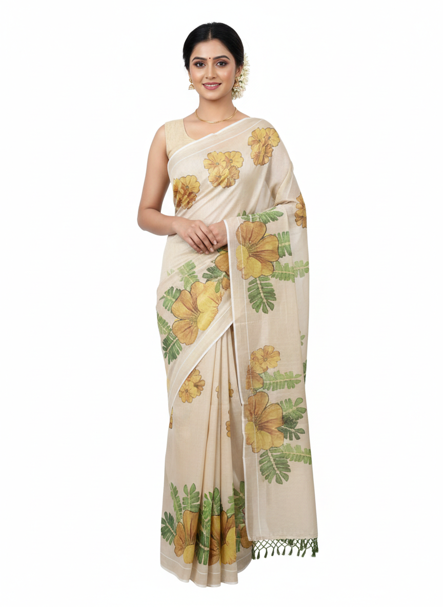 Floral printed Set Saree Mukkutti Floral Design