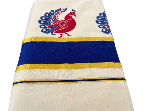 Printed Set Saree - Peacock Design