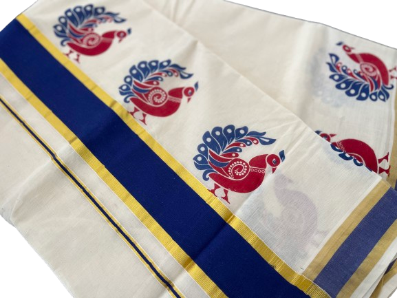 Printed Set Saree - Peacock Design