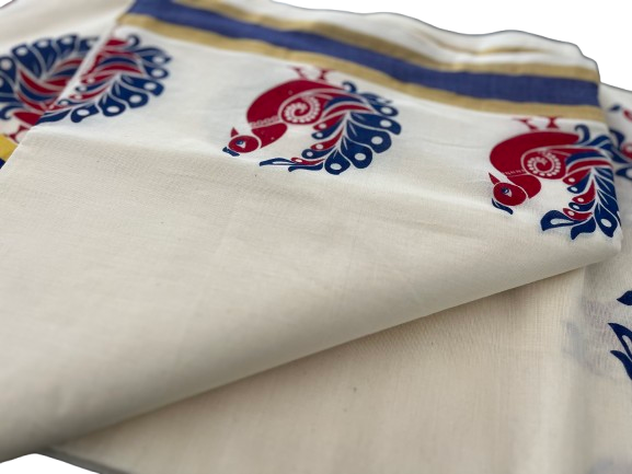 Printed Set Saree - Peacock Design