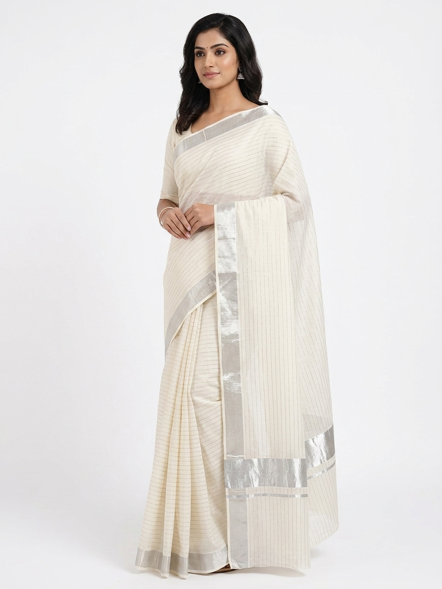 Silver Line Pattern Set Saree