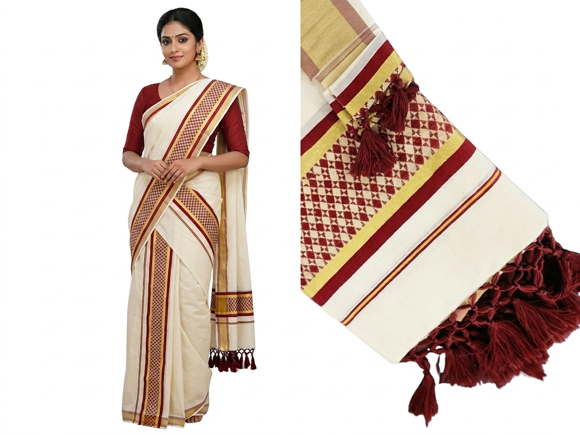 Kerala Set Mundu Reddish Maroon