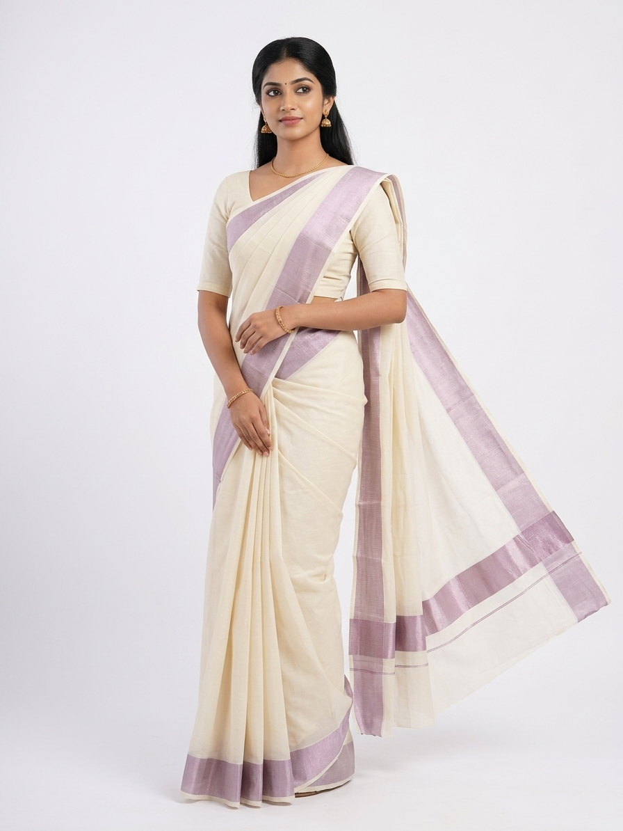 Plain Set Saree with Nude Pink Colour Border