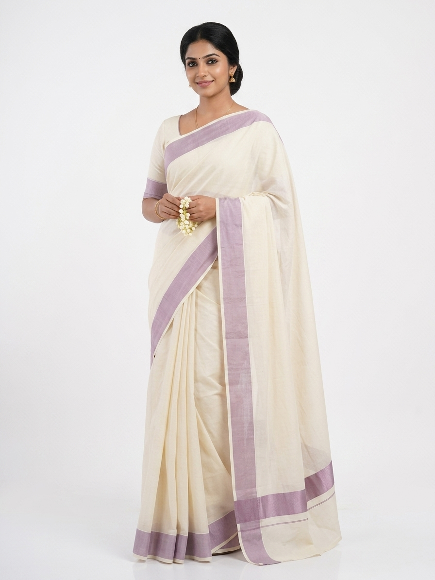 Plain Set Saree with Nude Pink Colour Border
