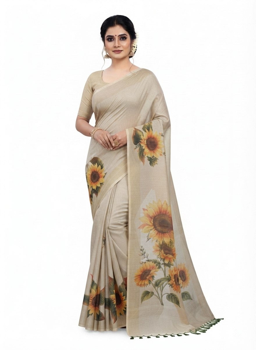 Floral printed Set Saree Sunflower Floral Design