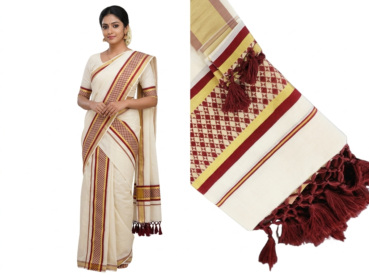Kerala Set Mundu Reddish Maroon