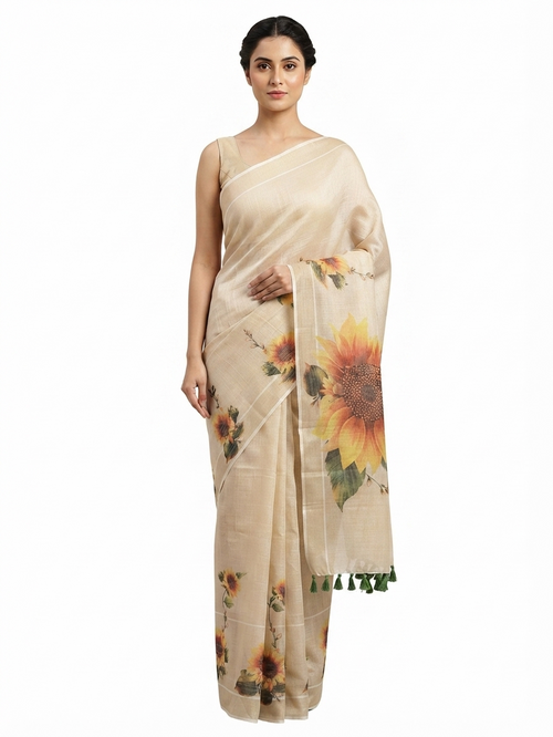 Floral printed Set Saree Sunflower Floral Design