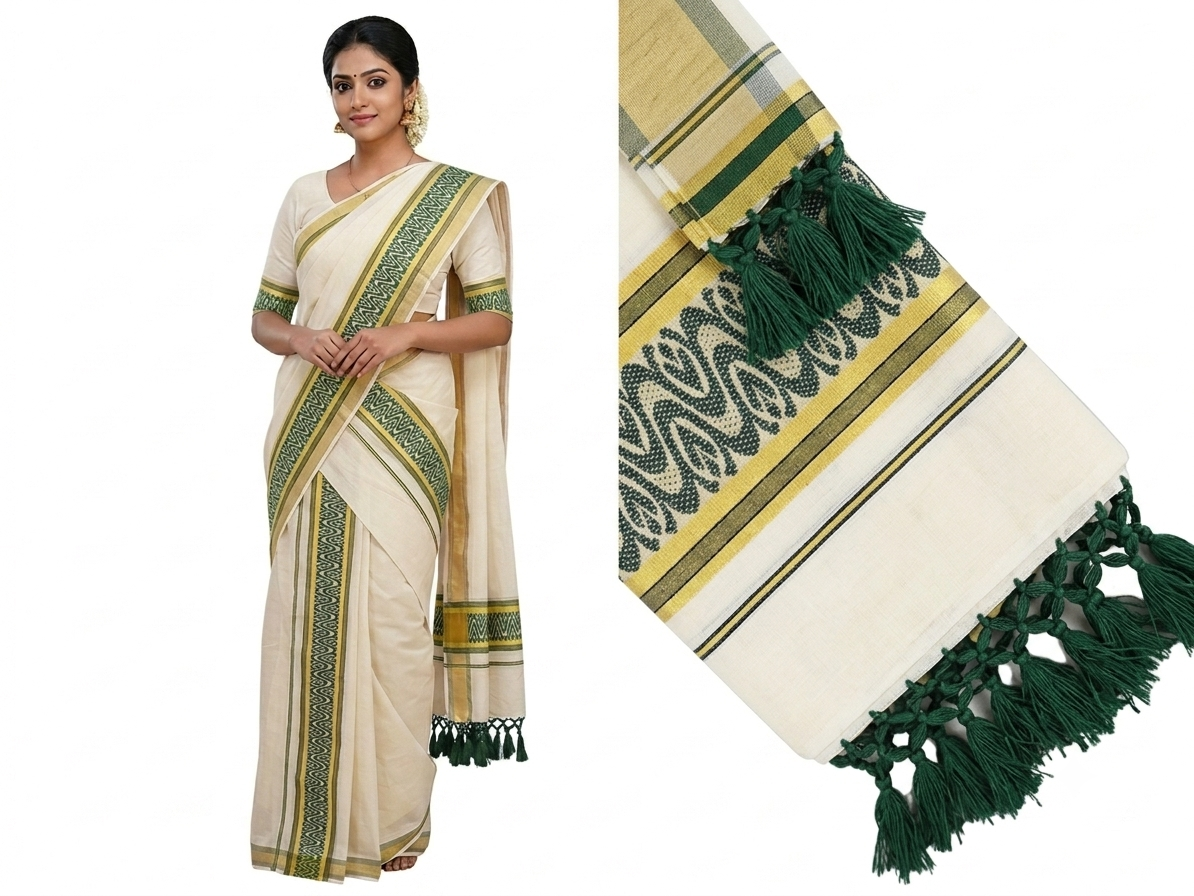 Kerala Set Mundu Dark Green