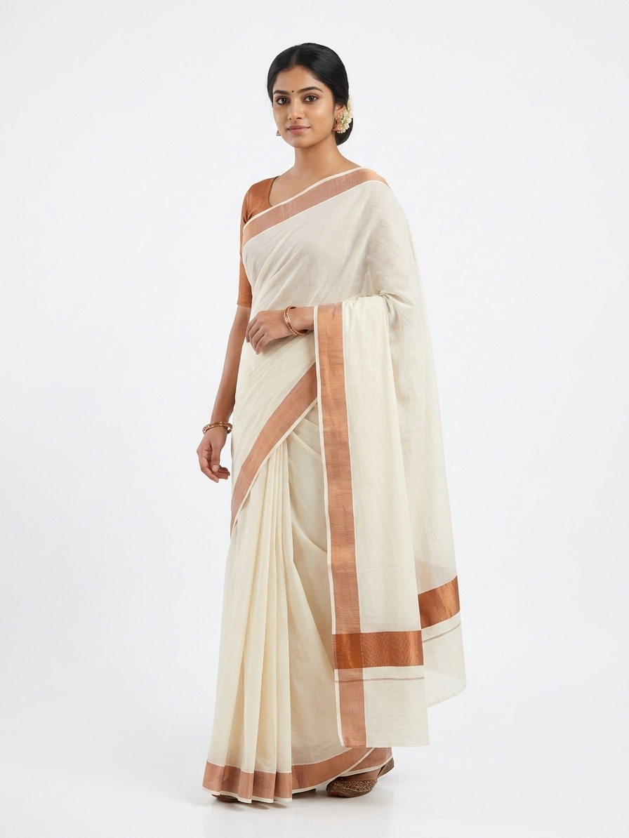 Plain Set Saree with Copper Colour Border